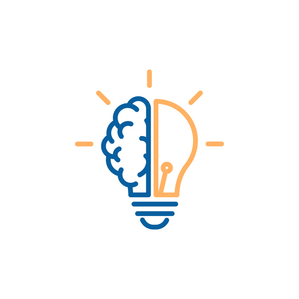 Reflection icon. Light bulb that is half a brain