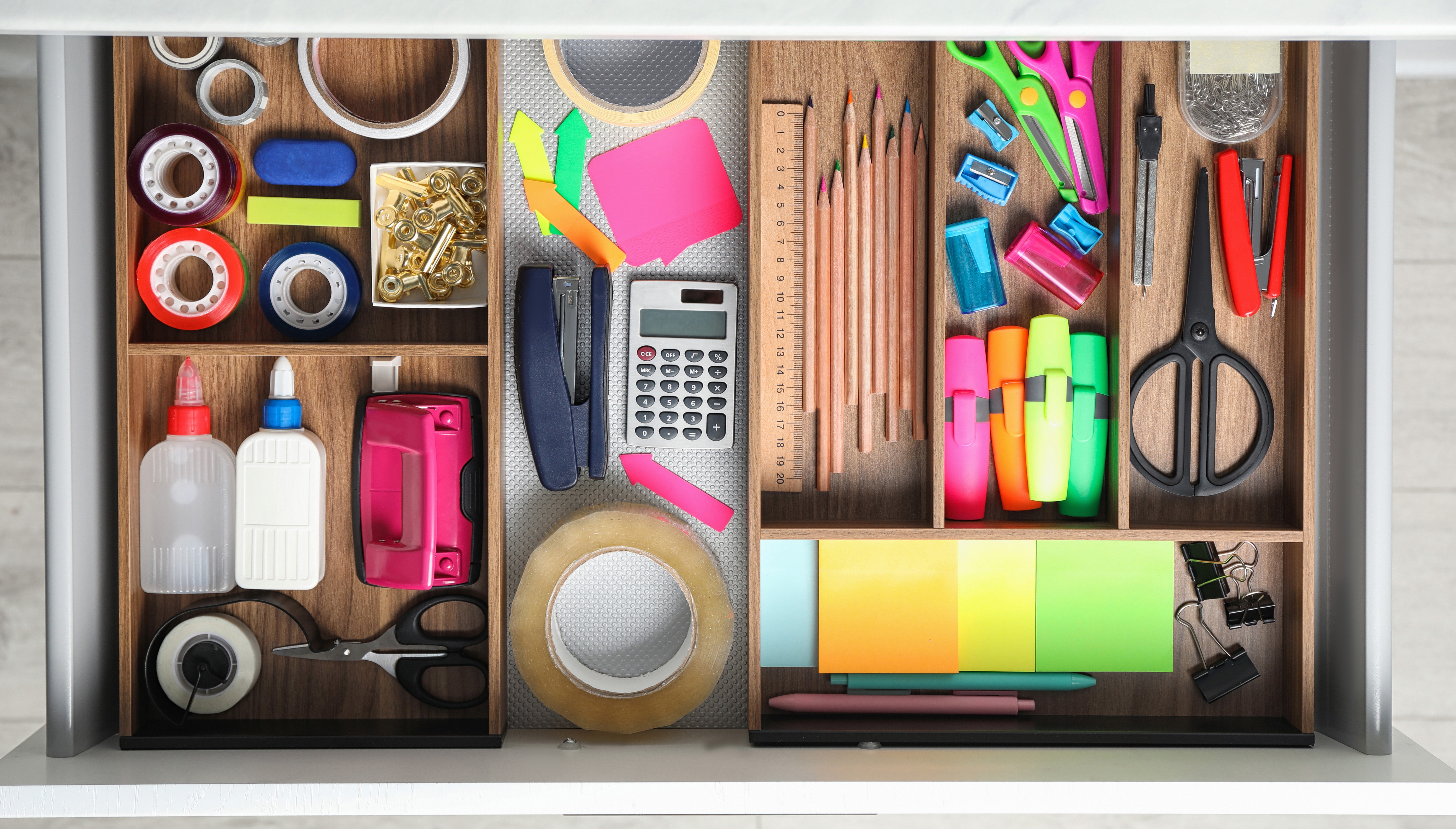 Drawer full of office supples